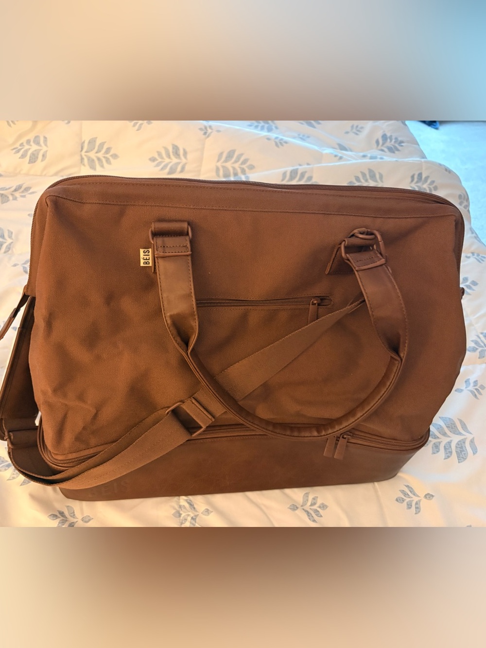 BEIS Brown Canvas Duffel Bag with Adjustable Strap